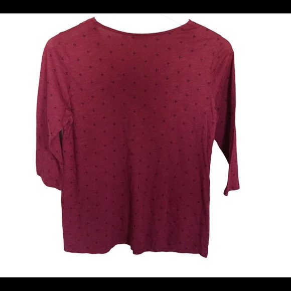 REITMANS Dainty Cross Print With 3/4 Crop Sleeve Top/Tee Maroon Red Size Small - Picture 8 of 9